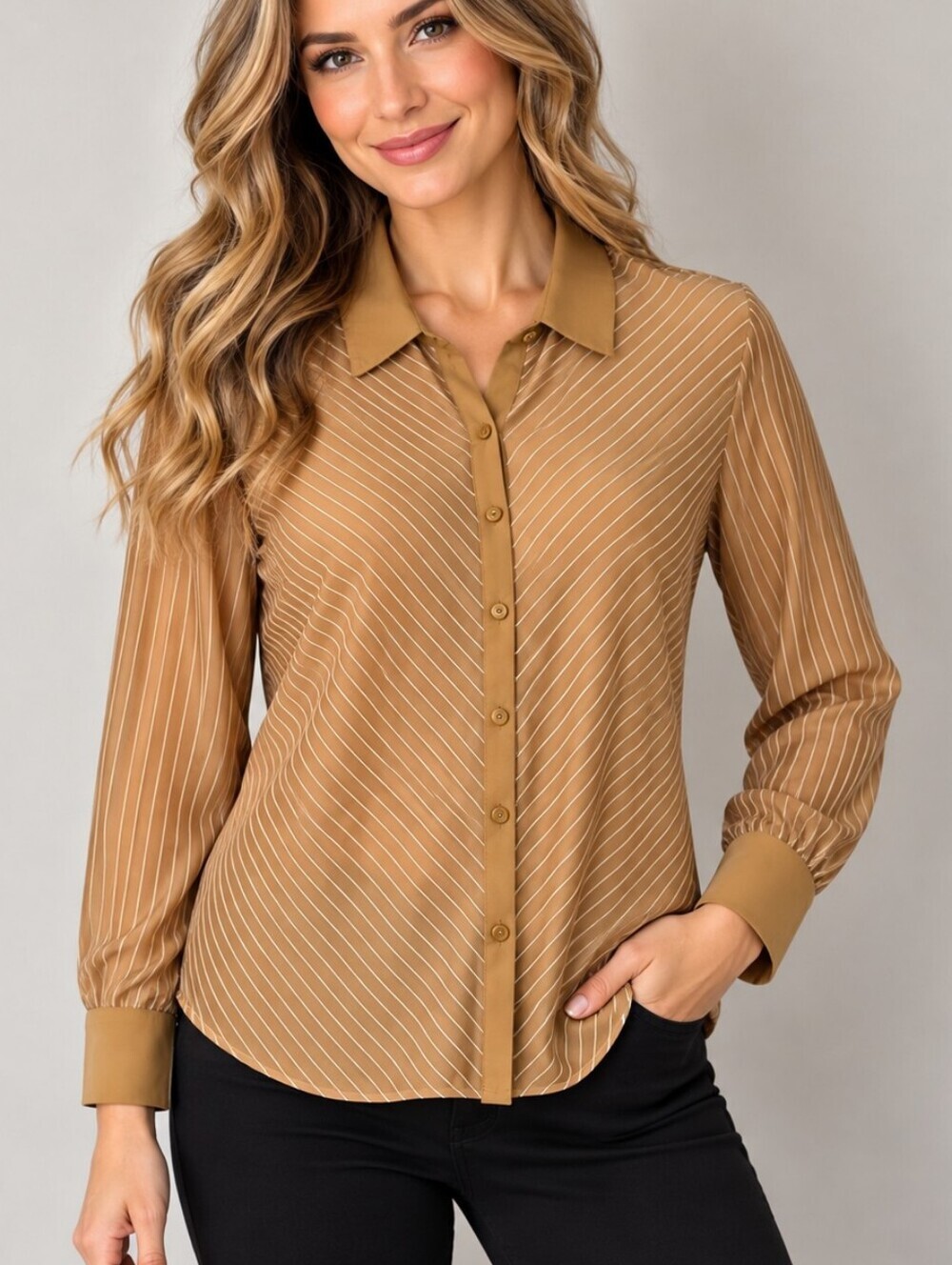 VTG MERONA Tan Vee Striped Button Down Shirt XL